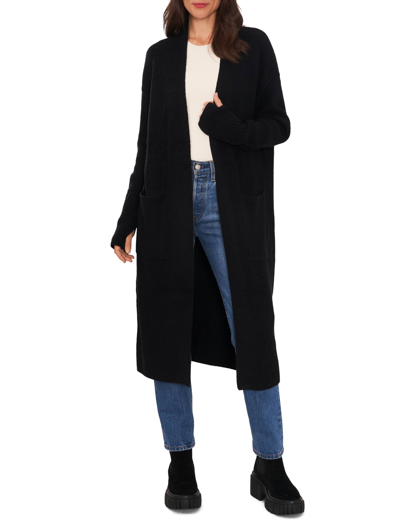 Long Slub Cozy Cardigan - Black - Large