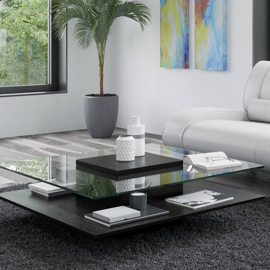 Louie Brown Wooden Coffee Table With Glass Top