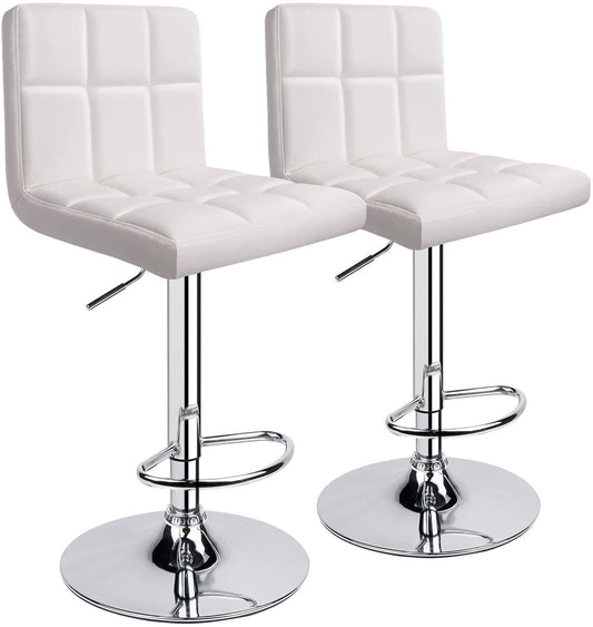 Leopard Bar Stools, Modern Pu Leather Adjustable Swivel Bar Stool With Back, Set Of 2 (White)