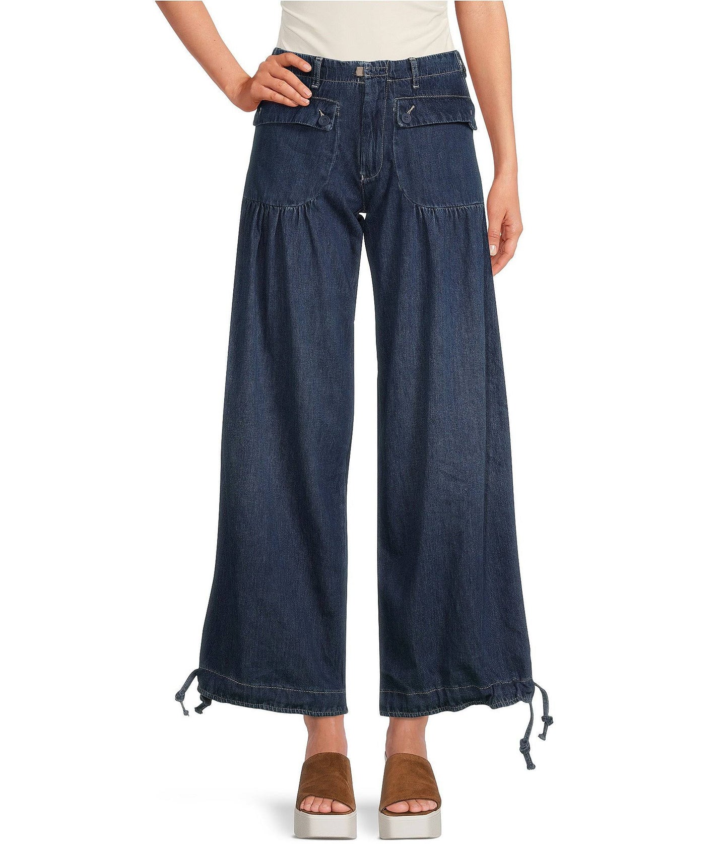 Lotus Mid Rise Cinched-Tie Wide Leg Banded Ankle Jeans, Womens, 24, Juno