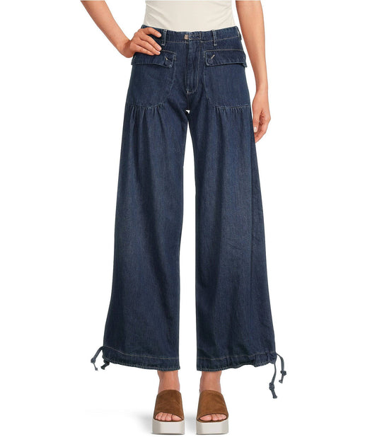 Lotus Mid Rise Cinched-Tie Wide Leg Banded Ankle Jeans, Womens, 24, Juno