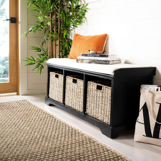 Lonan Wicker Storage Bench Black