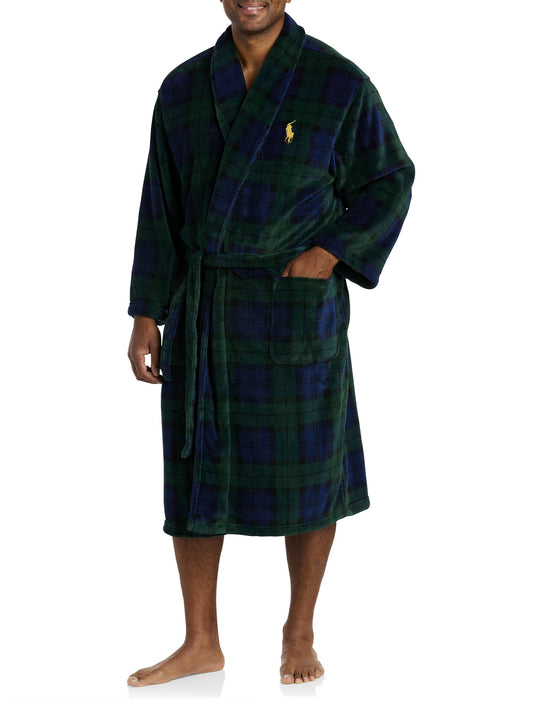 Long Sleeve Plaid Microfiber Robe - S/M