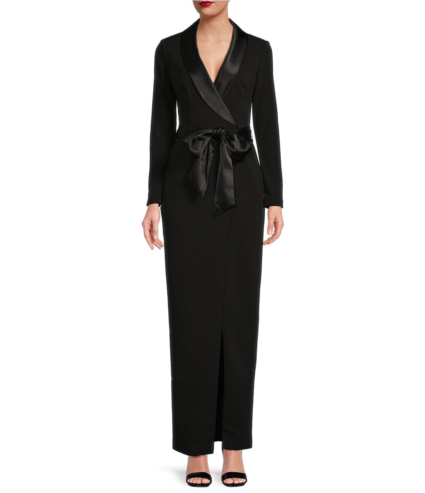 Long Sleeve Tuxedo Gown In Black At Nordstrom, Size 8