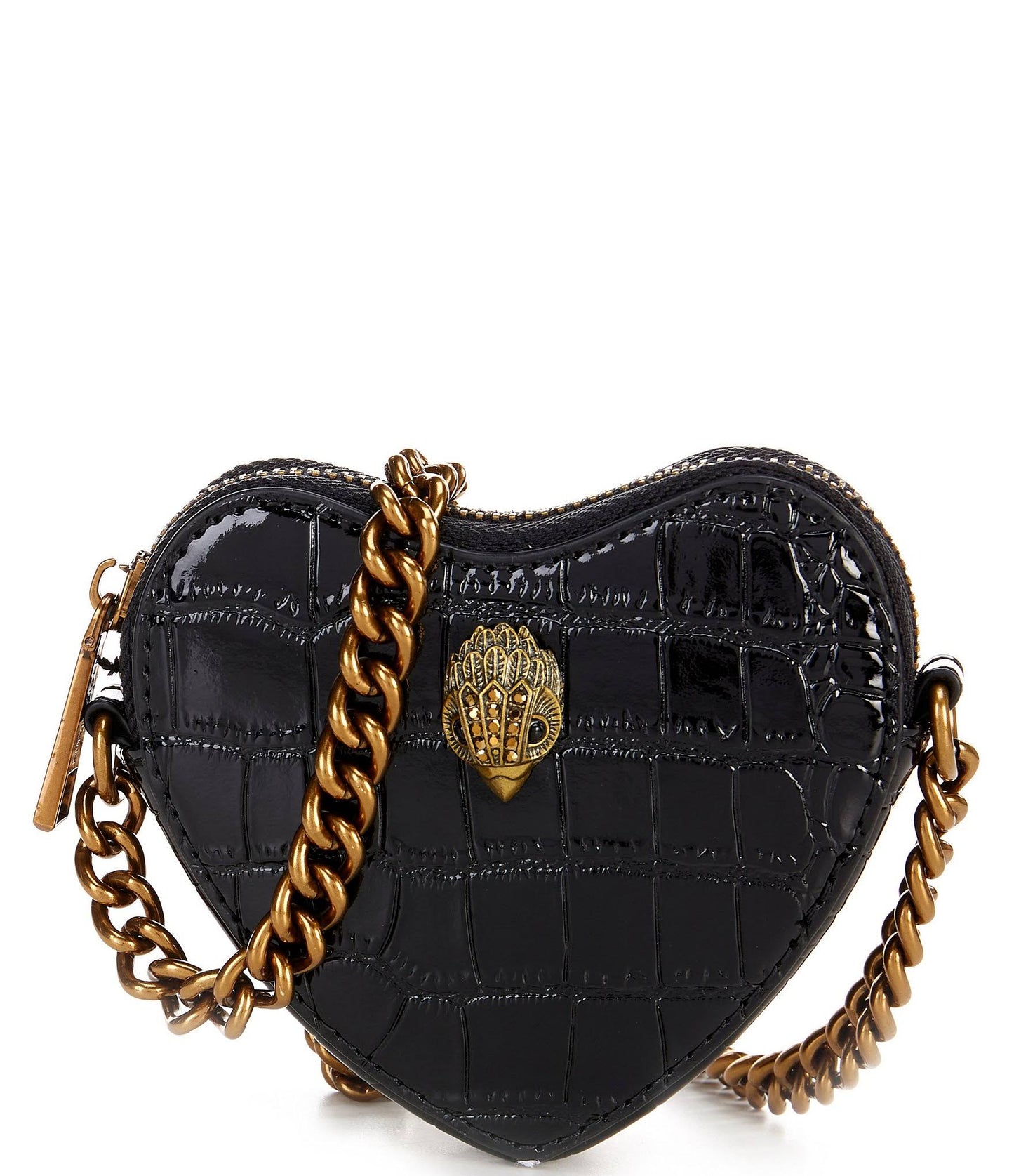 London Kensington Croc Heart Micro Crossbody Bag In Black