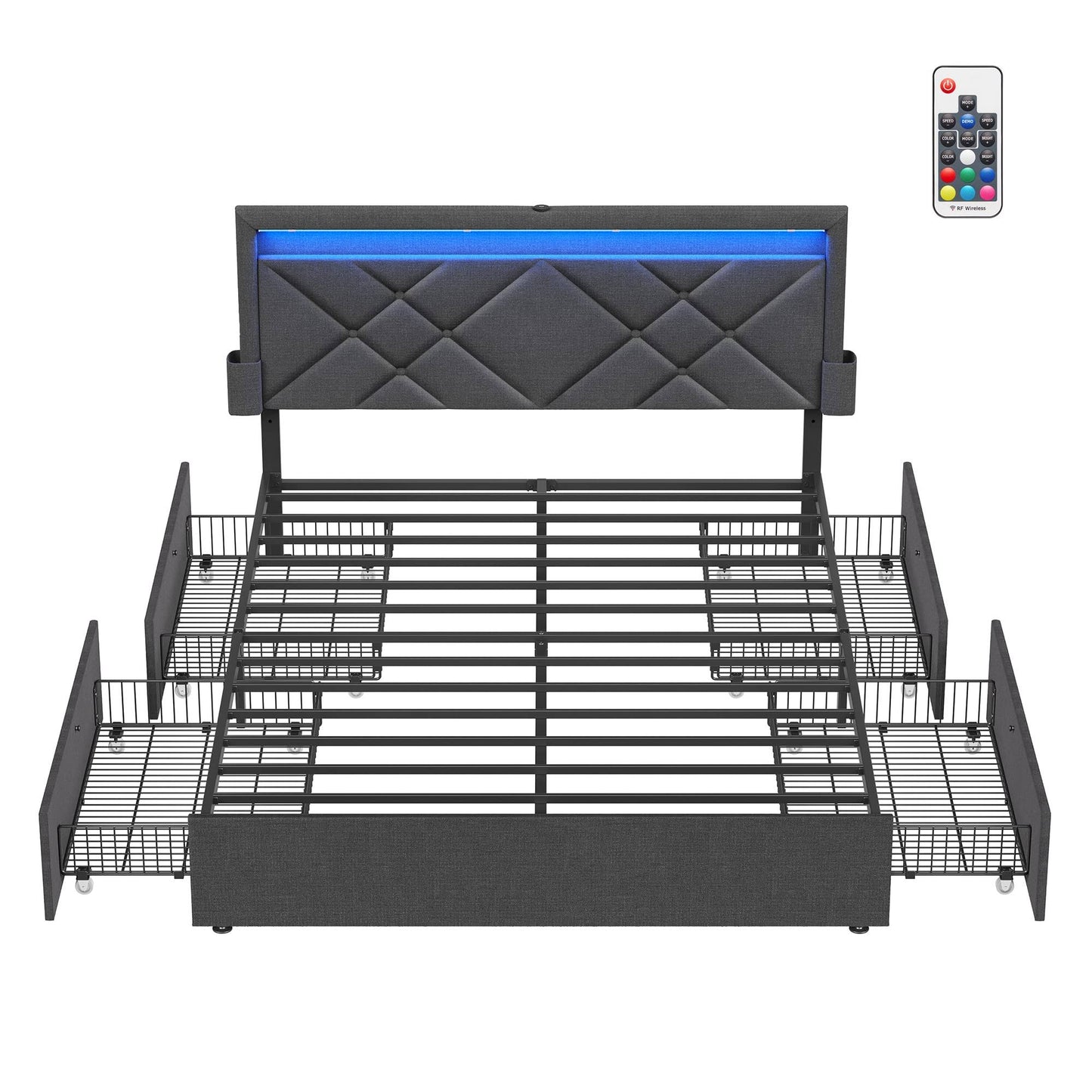 Led Bed Frame Queen Size With Headboard And 4 Drawers