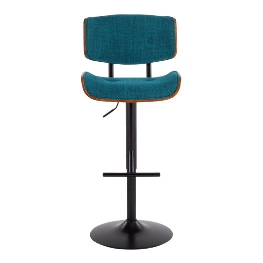 Lombardi Barstool - Black Metal, Teal Noise Fabric, Walnut Wood