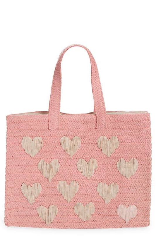 Los Angeles Be Mine Straw Tote In Pink/Pink