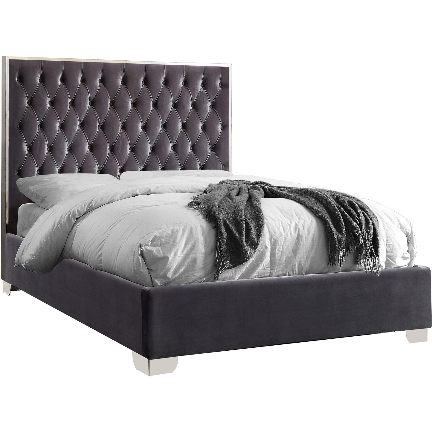 Lexi White Velvet/Chrome King Bed