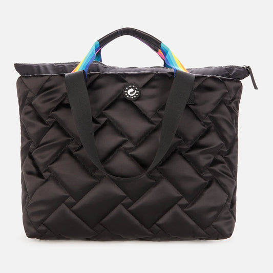 London Nylon Quilted Shopper Tote Bag - Black