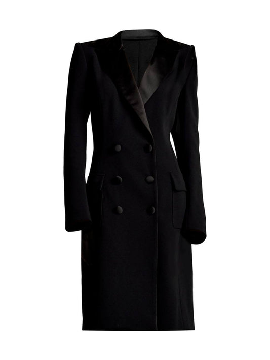 Long Sleeve Tuxedo Dress In Black