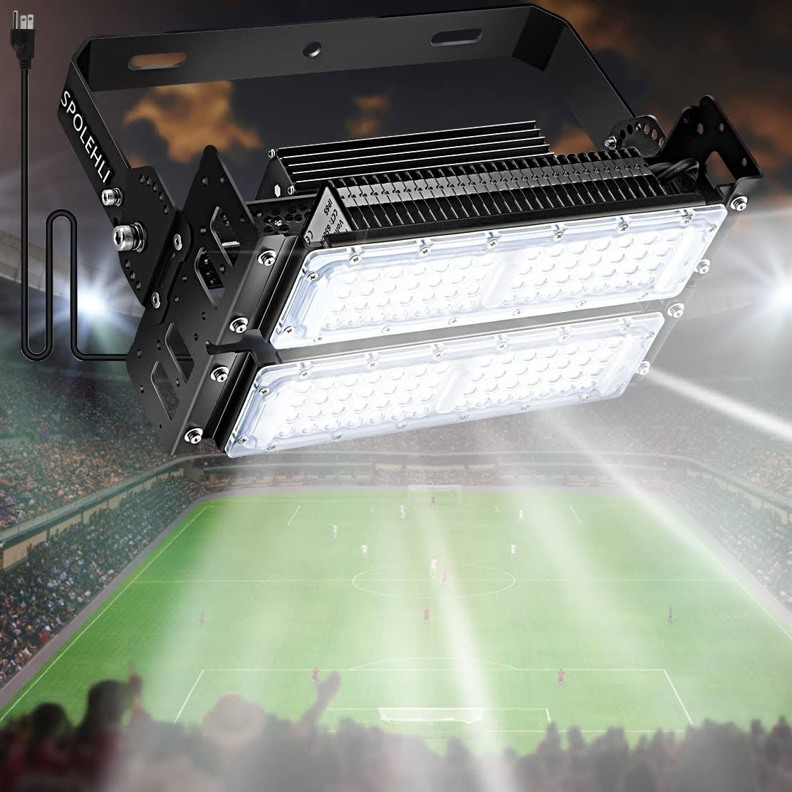 Led Stadium Flood Lights 600w Equivalent 16000lm Super Bright Five-Year War-Ranty Led Arena Lights 85-305v Ip66 Waterproof 6500k Daylight