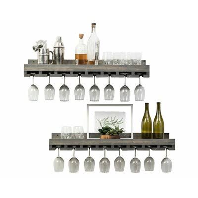 Luxe Solid Wood Wall Mounted Wine Glass Rack Finish Gray