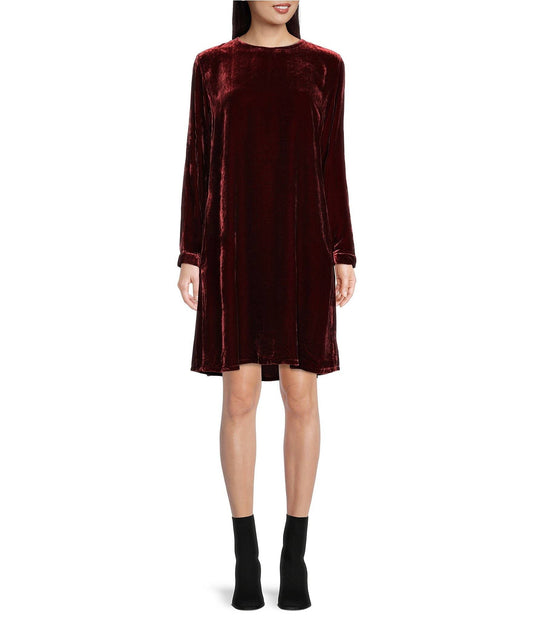 Long Sleeve Velvet Shift Dress In Sweet Plum At Nordstrom, Size Xx-Small