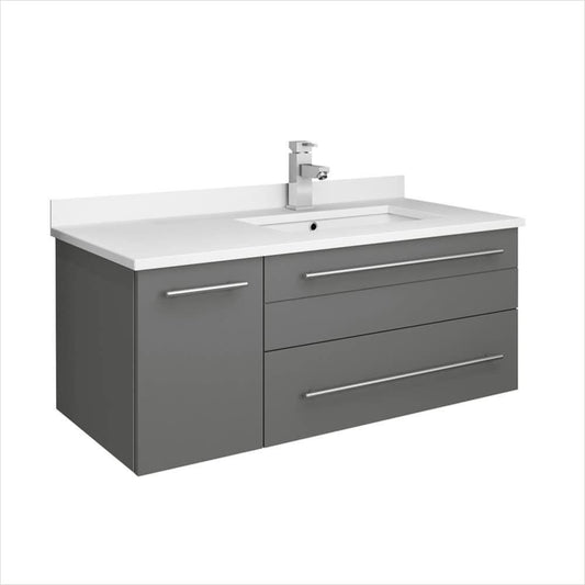 Lucera 36" Gray Wall Hung Modern Bathroom Cabinet W/ Top & Undermount Sink - Left Version