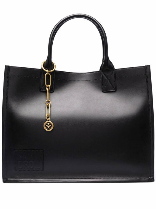 Leather Tote Bag With Chain Jewellery Black