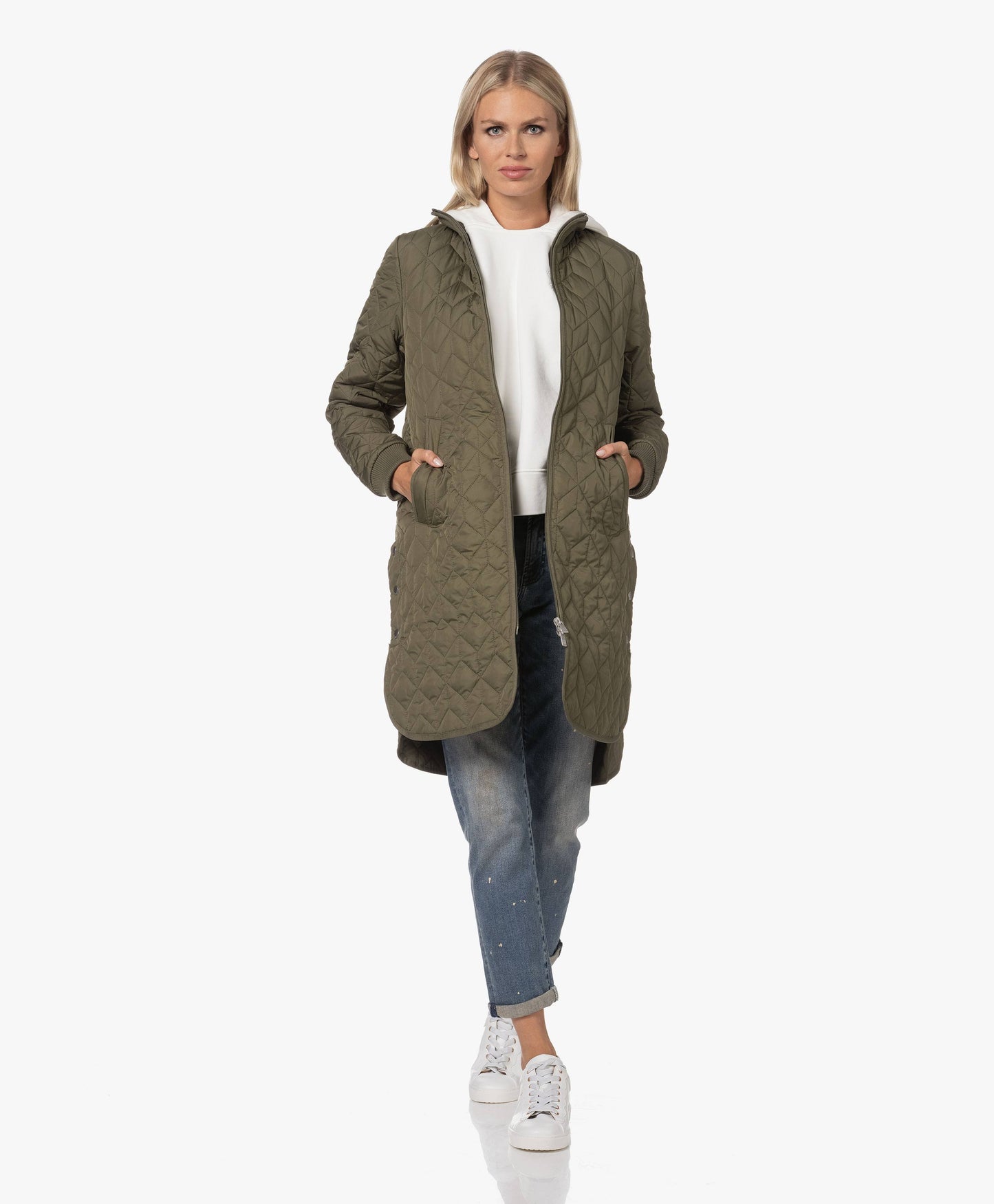 Long Quilted Coat Women's Clothing Sage : 40 (Us Women's 8)