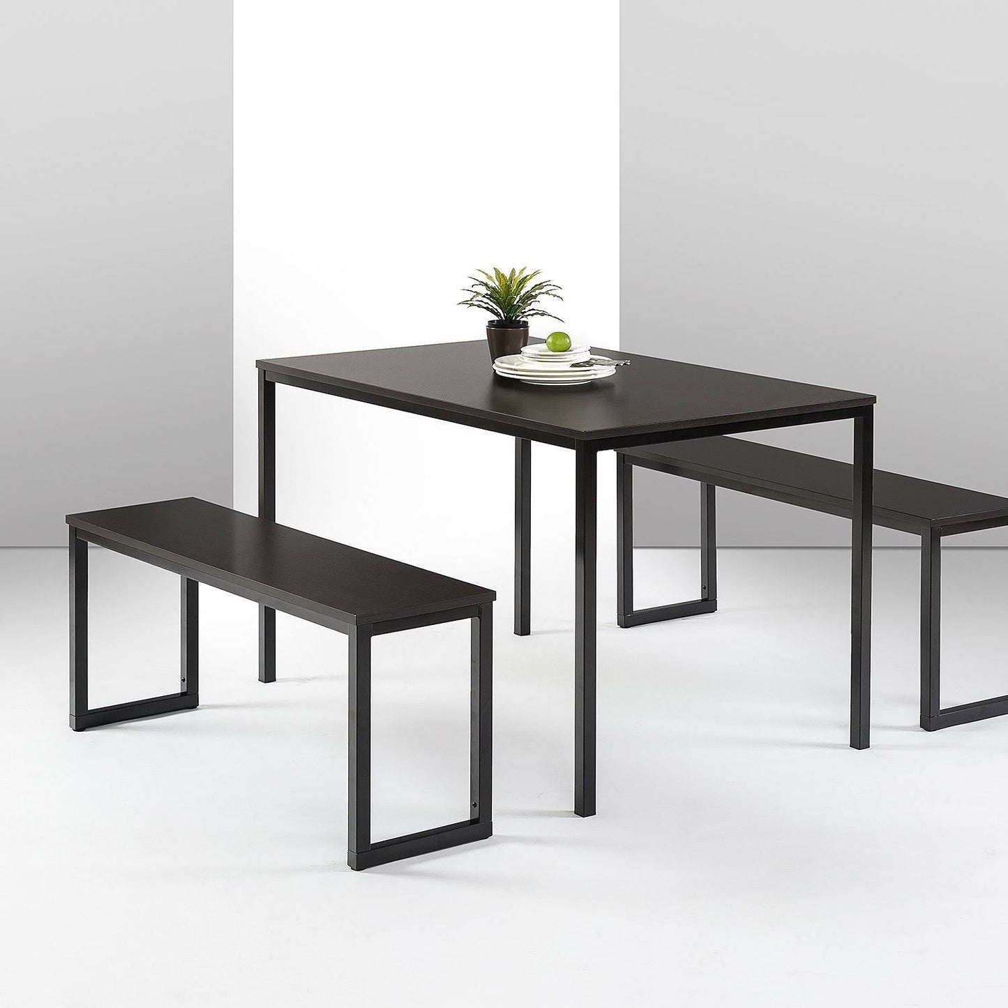 Louis Modern Studio Collection Soho Dining Table With Two Benches / 3 Piece Set, Espresso