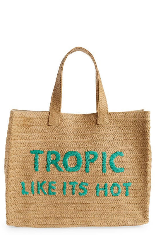 Los Angeles Tropic Like Its Hot Straw Tote In Sand/Green