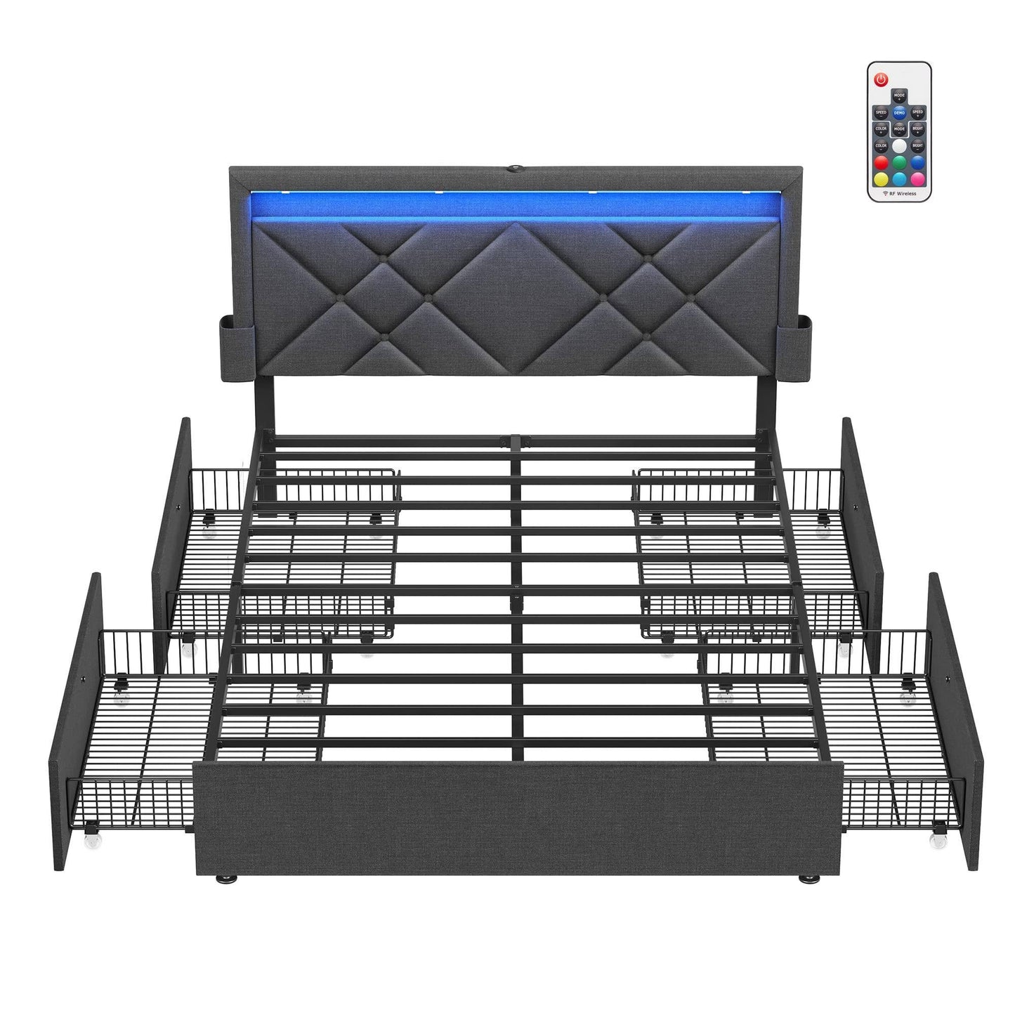 Led Bed Frame Full Size With Headboard And 4 Drawers