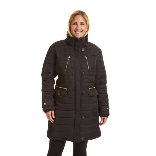 Long Hooded Puffer Jacket, Size: Medium, Black