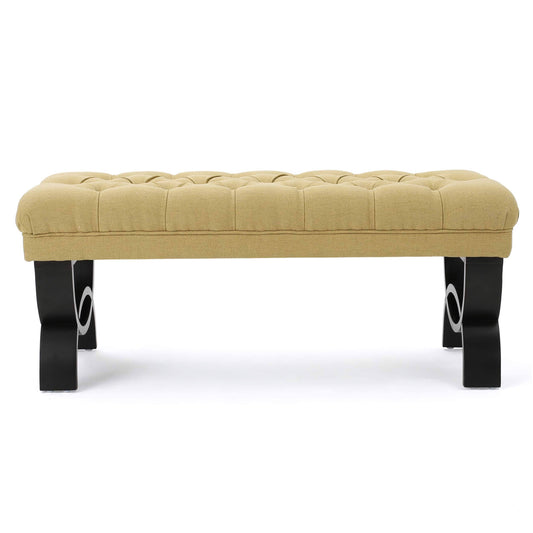 Light Green Tufted Fabric Ottoman Bench