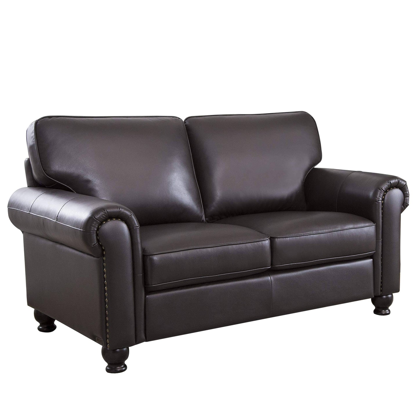 London Top Grain Leather Loveseat In Dark Brown