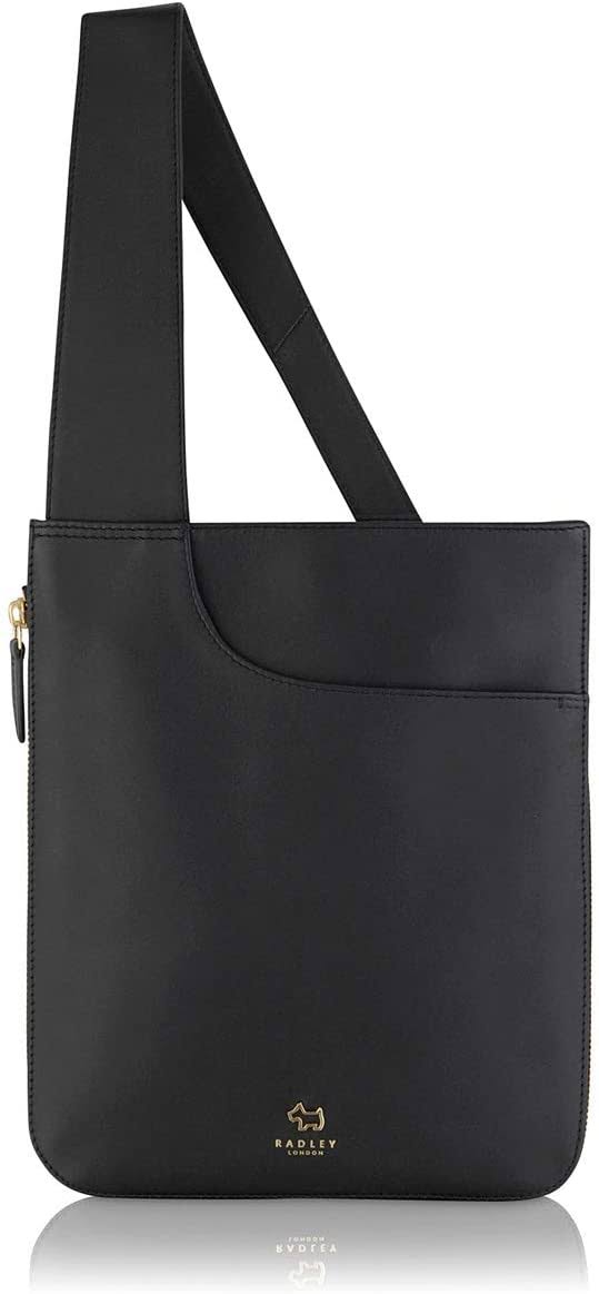 London Large Pockets Leather Zip Around Crossbody ,Black