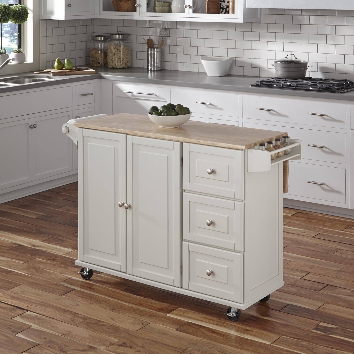 Liberty Kitchen Cart With Wood Top, White