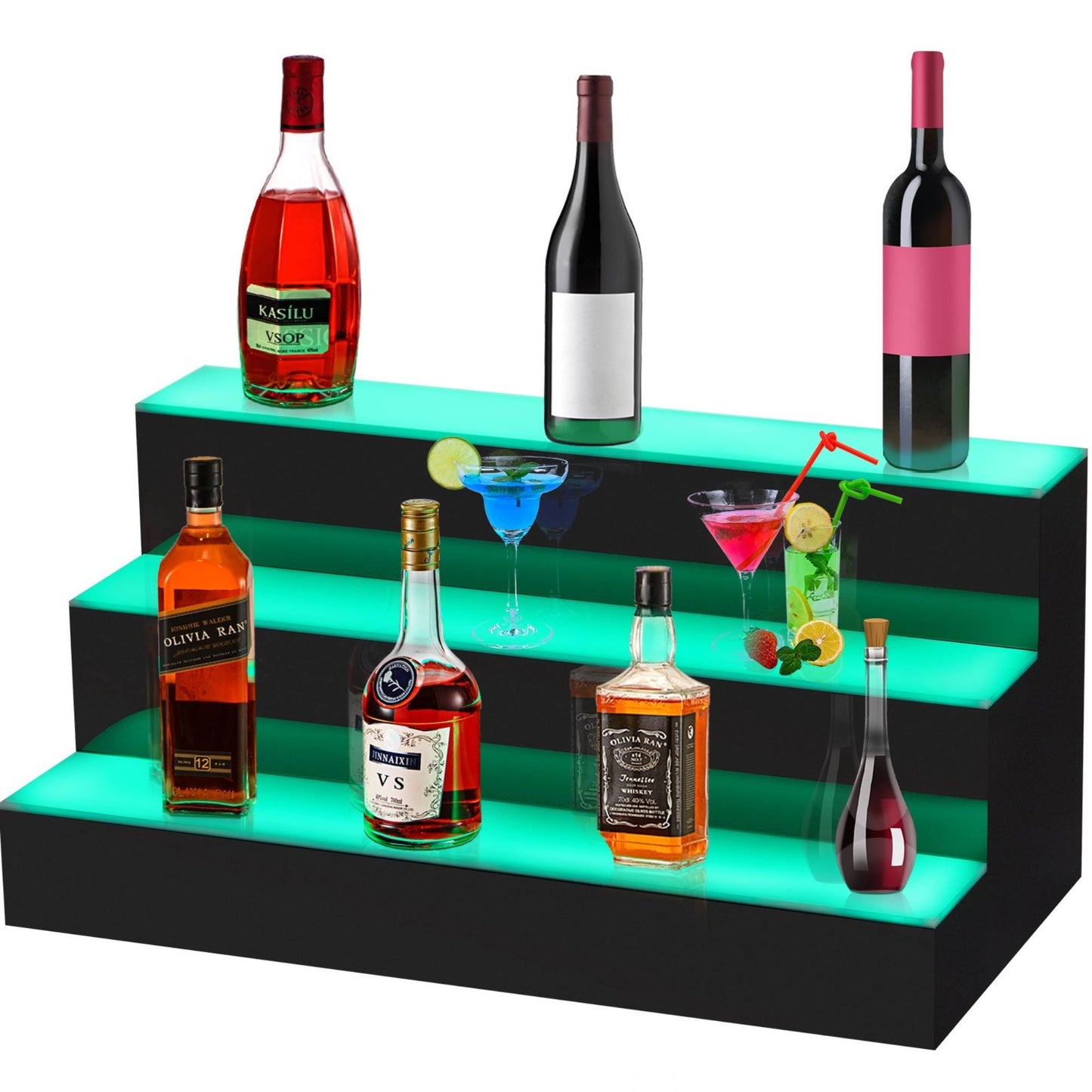 Led Lighted Liquor Bottle Display Shelf Led Bar Bottle Display 24" 3-Step