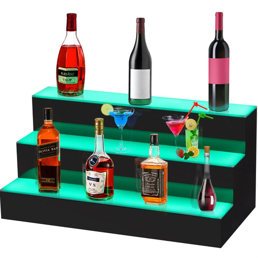 Led Lighted Liquor Bottle Display Shelf Led Bar Bottle Display 24" 3-Step