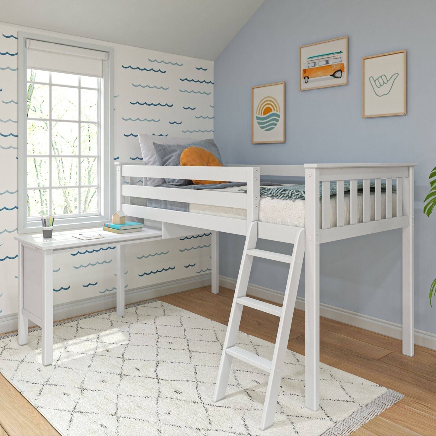 Low Loft With Pull-Out Desk | White | Max & Lily