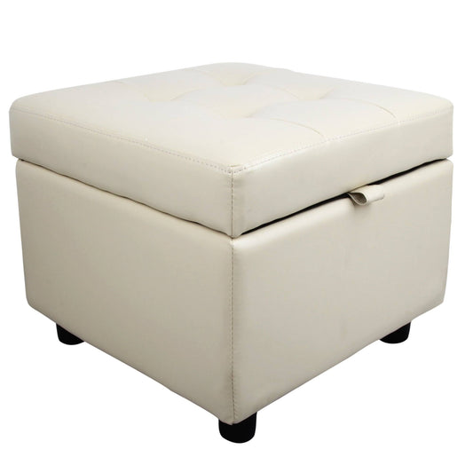 Luxuries Tufted Leather Square Flip Top Storage Ottoman Cube Foot Rest