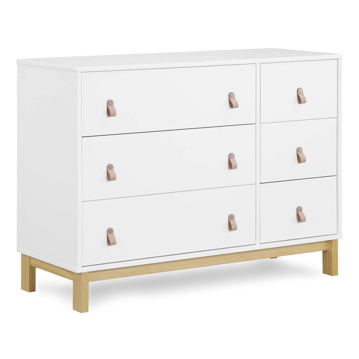 Legacy 6 Drawer Dresser With Leather Pulls - Greenguard Gold Certified, Bianca White/Natural