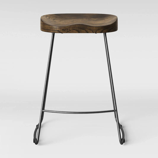 Low Back Counter Height Barstool Wood/Metal Silver -