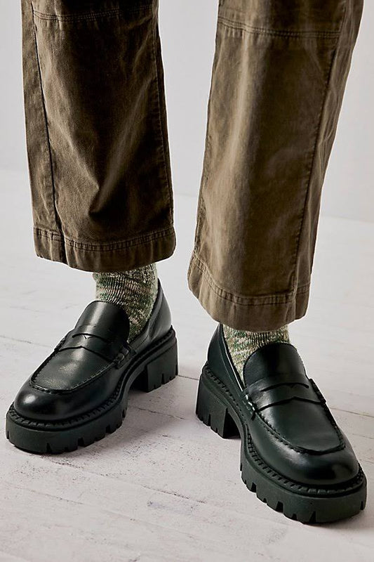 Lug Sole Loafers At In Deep Jade Leather