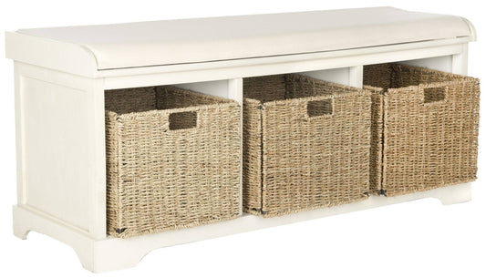 Lonan White Wicker Storage Bench