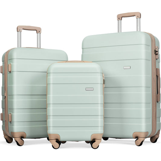 Light Blue Lightweight And Hign End 3-Piece Expandable Abs Hardshell Spinner Luggage Set With Tsa Lock