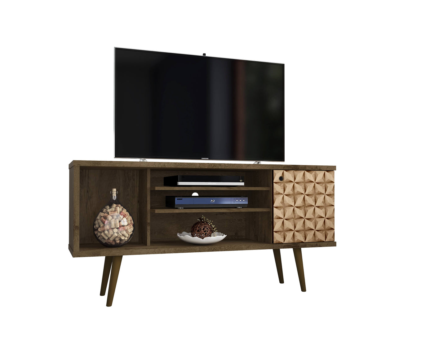 Liberty 53.14" Mid-Century Modern Tv Stand In Rustic Brown And 3d Brown Prints