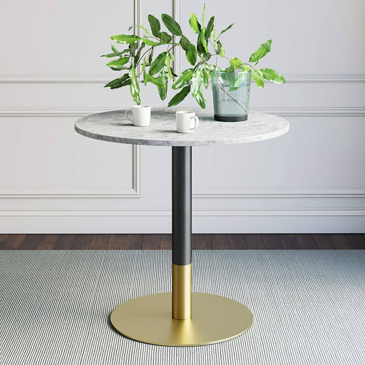 Lucy White Carrara Faux Marble Table Top With Black And Gold Pedestal Base Modern Kitchen Or Dining Table