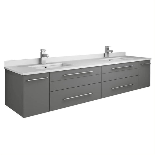 Lucera 72" Gray Wall Hung Modern Bathroom Cabinet W/ Top & Double Undermount Sinks