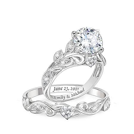 Love Blooms Forever Women's Personalized Simulated Diamond Bridal Ring Set - Personalized Jewelry