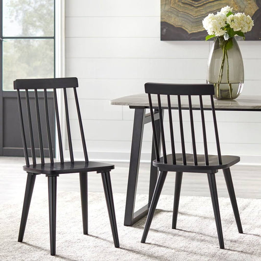 Lowry Farmhouse Spindle Back Wood Dining Chair, Set Of 2, Black