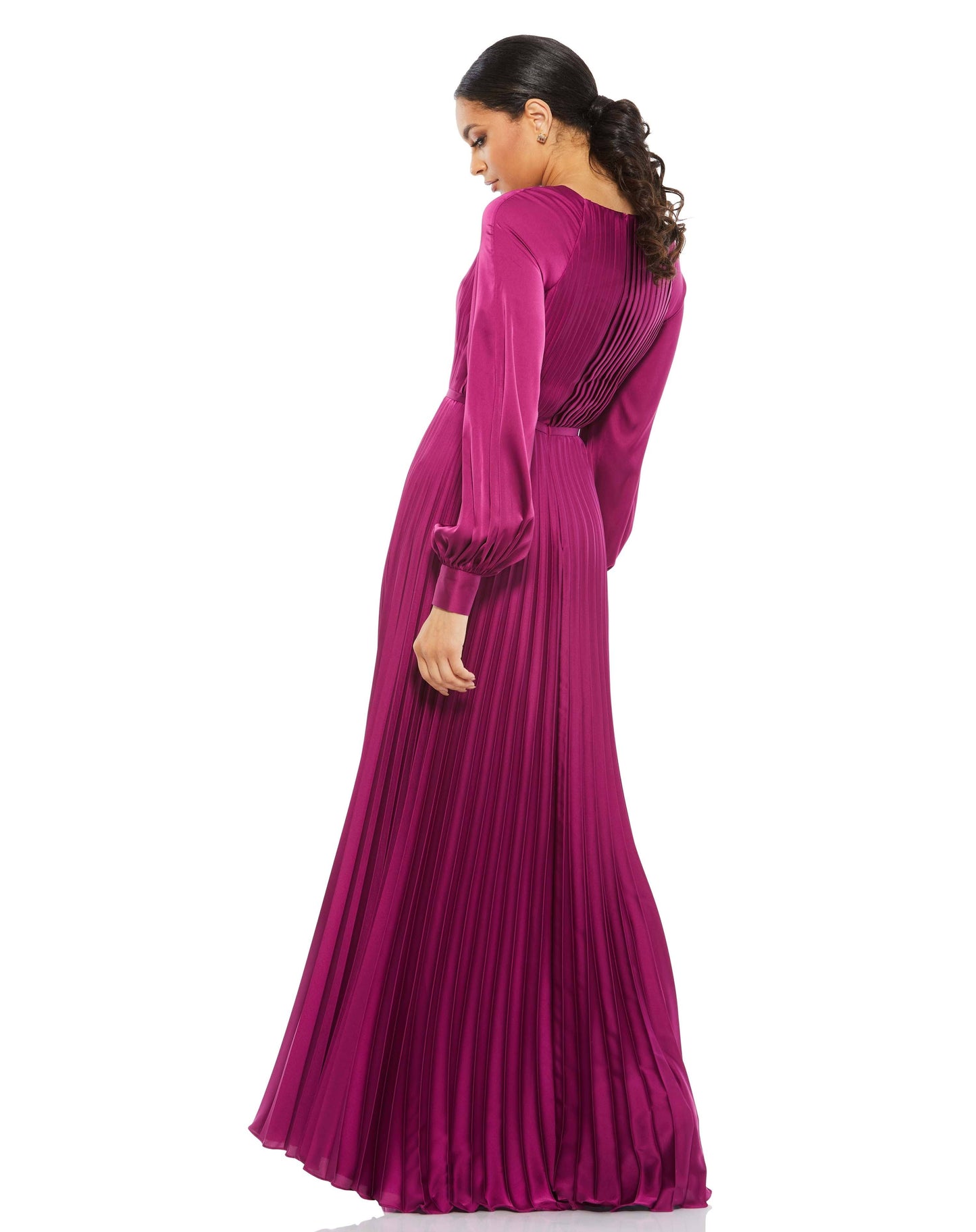 Long Sleeve Pleated High Neck Gown Apple Green, Size 4