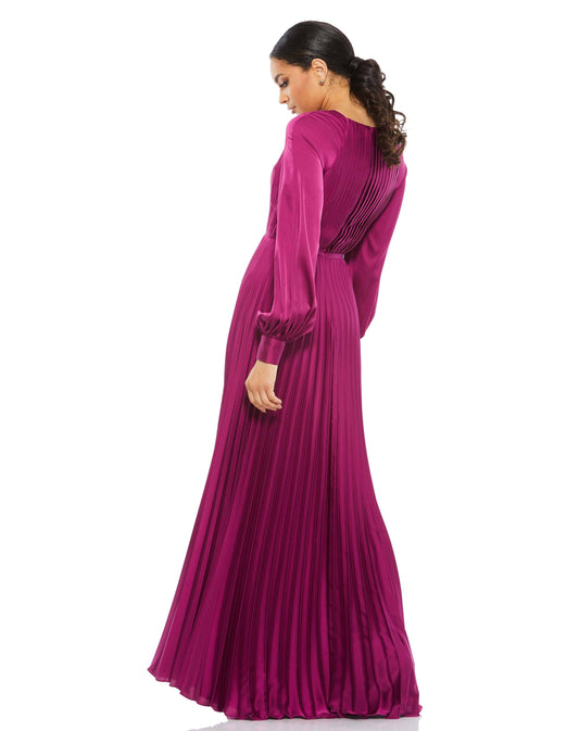 Long Sleeve Pleated High Neck Gown Apple Green, Size 8