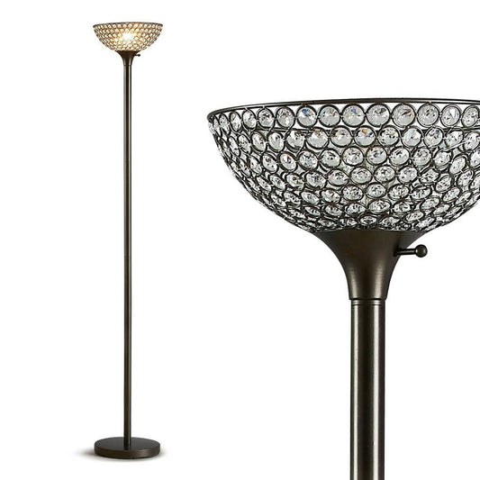 Lucie 71-Inch Crystal Shade Torchiere Floor Lamp - Dark Bronze