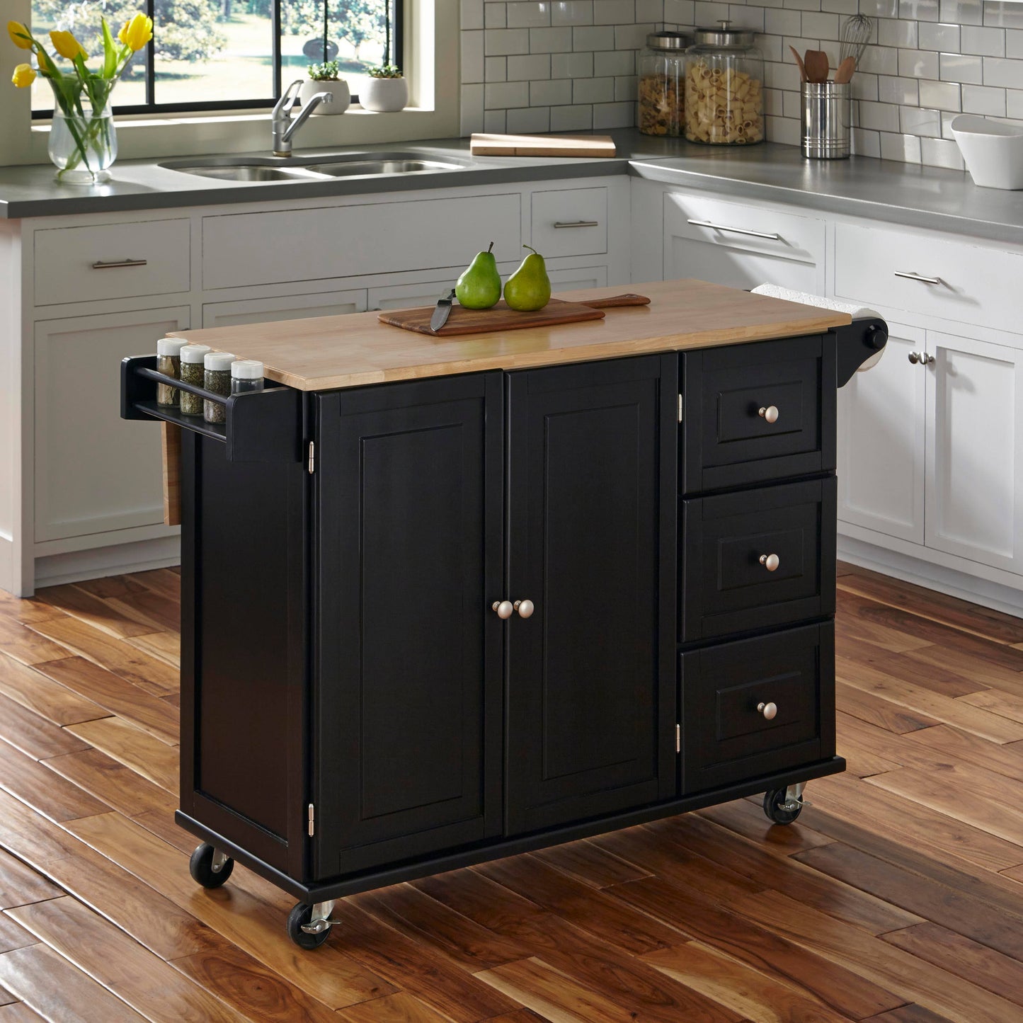 Liberty Kitchen Cart With Wood Top, Black