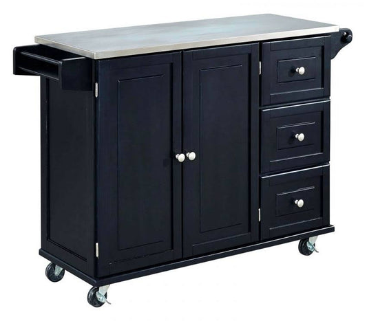 Liberty Kitchen Cart With Stainless Steel Top, Black