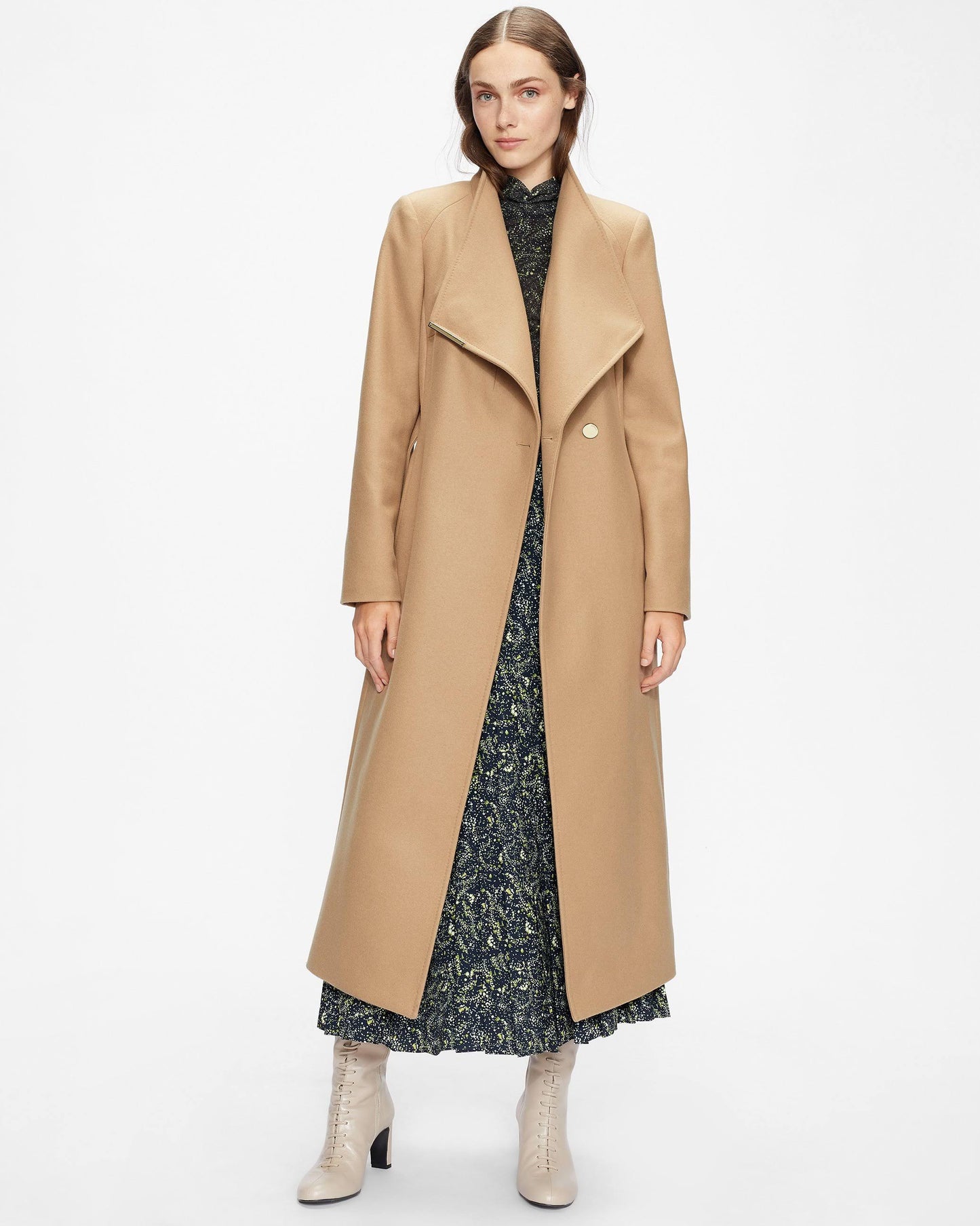 Long Length Wool Wrap Coat In Camel Rosell, Women's Clothing