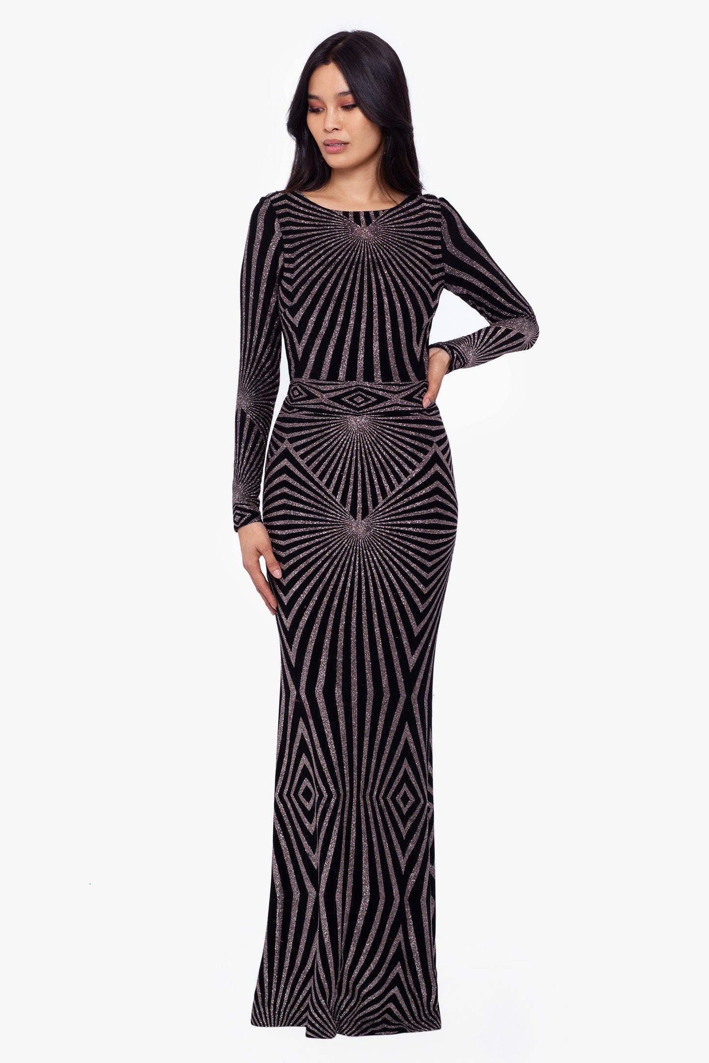 Long Sleeve Geometric Dress Women's Dress Black/Rose : 6